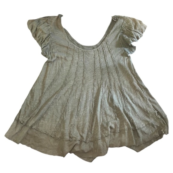 Free People New Star T-shirt Top XS Green Linen Blend Oversized Shirt - Picture 2 of 4